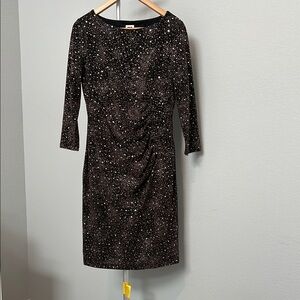Anne Klein Black and Gold  3/4 sleeve Women's sparkles midi party dress. Sz 6.